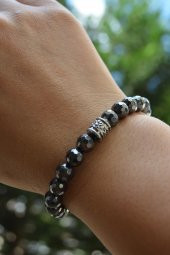 STONEAGE Faset Kesilmiş Hematit Gri Unisex Bileklik Hem Bay Hem B thumbnail 1