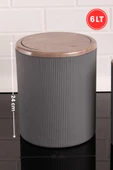 Mermer Desenli Sallanır Kapak Yuvarlak Banyo Çöp Kovası 6 lt, Mutfak Tezgah Üstü Çöp Kovası - 6