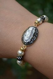 STONEAGE Gerçek İncili El Yapımı Kadın Bileklik Bedensiz Lastikli thumbnail 5