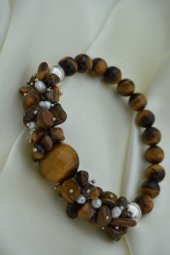 STONEAGE Gerçek İmci ve Kaplan Gözü Taşlı Kadın Bileklik thumbnail 1