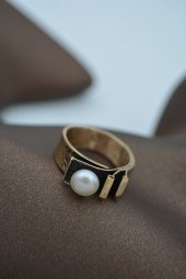 STONEAGE Gerçek İnci Ayarlanabilir Bayan Yüzük Madeni Bakır thumbnail 5