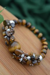 STONEAGE Gerçek İmci ve Kaplan Gözü Taşlı Kadın Bileklik thumbnail 4