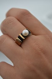 STONEAGE Gerçek İnci Ayarlanabilir Bayan Yüzük Madeni Bakır thumbnail 11