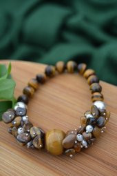 STONEAGE Gerçek İmci ve Kaplan Gözü Taşlı Kadın Bileklik thumbnail 5