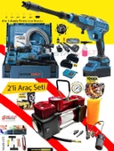 Çift Akülü Şarjlı Yüksek Basınç Oto Araç Yıkama + Oto Lastik Şişirme Çift Silindirli Hava Kompresörü - 1