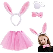 Pembe Tavşan Tacı Etek Papyon Kuyruk Kostüm Seti Çocuk Boy thumbnail 3
