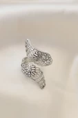 Ayarlamalı Silver Renk Metal Zirkon Taşlı Kanat Yüzük - TJ-BYK2033 - 1