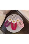 Papatya Çiçek Mor Fuşya Pembe 3 lü Kombin Çıtçıt Toka Seti,El Örgüsü Toka Fuşya Tek Ebat thumbnail 1