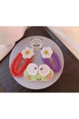 Sevimli Kurbağa Çiçekli Pembe Açık Mor 3'lü Çıtçıt Toka Seti,El Örgüsü Amigurumi Toka Pembe Tek Ebat - 1
