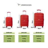 Vegmann Polipropilen (PP) Atlas Kırmızı Büyük Boy Valiz thumbnail 9