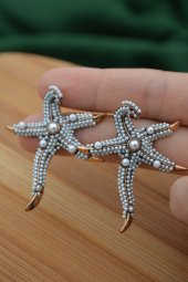 STONEAGE İncili Deniz Yıldızı Küpe Madeni Bronz thumbnail 1