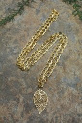 STONEAGE JEWELLERY Altın Kaplama Yaprak Uzun Bayan Kolye - 1
