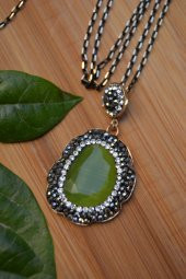 STONEAGE JEWELLERY Bayan Kolye Kedi Gözü Fıstık Yeşili - 3