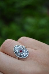 STONEAGE JEWELLERY Gümüş Kaplama Mineli Bayan Yüzük - 1
