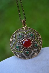 STONEAGE JEWELLERY Kök Zümrüt Kök Yakut Taşlı Otantik Kolye - 2