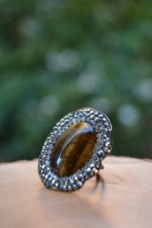 STONEAGE Kaplan Gözü Doğal Taş El Yapımı Ayarlanabilir Kadın Yüzü thumbnail 1