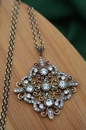 STONEAGE Kolye Zirkon Taşlı Madeni Bronz ve Zincir Hediyeli thumbnail 7