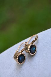 STONEAGE Mavi Safir Zarif Bayan Küpe thumbnail 1