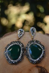 STONEAGE Özel Tasarım Yeşil Kristal Taşlı Bayan Küpe thumbnail 1