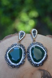 STONEAGE Özel Tasarım Yeşil Kristal Taşlı Bayan Küpe thumbnail 2