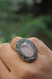 STONEAGE Pembe Kuvars Doğal Taş Bayan Yüzük Ayarlanabilir thumbnail 3