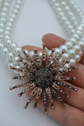 STONEAGE Üç Sıra İncili Güneş Kolye Özel Tasarım thumbnail 3