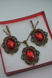 STONEAGE Yakut ve Zirkon Taşlı Kolye ve Küpe Set Takım - 2