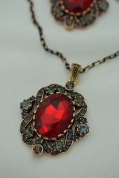 STONEAGE Yakut ve Zirkon Taşlı Kolye ve Küpe Set Takım - 5