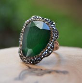 STONEAGE Yeşil Kristal Ayarlanabilir Bayan Yüzük thumbnail 1