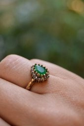 STONEAGE Zümrüt Taşlı Çift Damla Ayarlanabilir Yüzük thumbnail 2