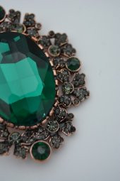 STONEAGE Zümrüt ve Zirkon Taşlı Yeşil Broş - 1