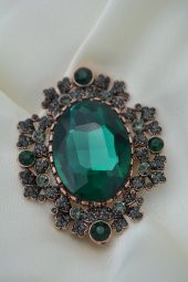 STONEAGE Zümrüt ve Zirkon Taşlı Yeşil Broş - 2