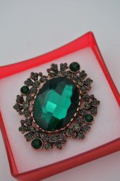 STONEAGE Zümrüt ve Zirkon Taşlı Yeşil Broş - 4