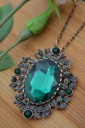 STONEAGE Zümrüt ve Zirkon Taşlı Yeşil Broş - 6