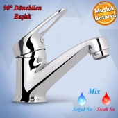 Vista Mix Batarya Krom Lavabo Banyo Mutfak Musluğu Musluk Mermer Tezgah Üstü Çift Su Giriş Evye - 1