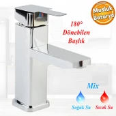 Side Mix Batarya Krom Lavabo Banyo Mutfak Musluğu Musluk Mermer Tezgah Üstü Çift Su Giriş Evye thumbnail 1
