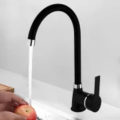 Lara Mix Kısa Batarya Siyah Lavabo Banyo Mutfak Musluğu Musluk Mermer Tezgah Üstü Çift Su Giriş Evye - 4