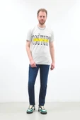 Erkek Açık Gri Couture Baskılı Bisiklet Yaka T-shirt - 2