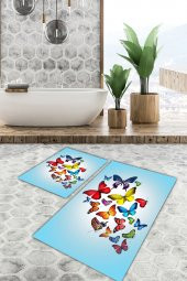 Antibakteriyel Yıkanabilir Kaymaz Dot Taban 2li Banyo Paspası ( 50cm x 60cm - 60cm x 100cm) İNMNP1187 - 1