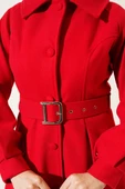 Kemerli Kısa Kaşe Kaban Kırmızı thumbnail 4