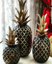 Dekoratif Ananas Obje 3lü - Bronz - 1