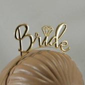Bride Tek Taş Metal Bekarlığa Veda Partisi Taç - Gold - 3