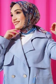 Retro Desen Eşarp İndigo - 1