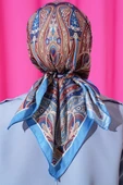 Retro Desen Eşarp İndigo - 3
