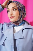 Retro Desen Eşarp İndigo - 2