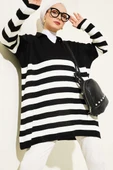 Gömlek Yaka Çizgili Triko Tunik Siyah thumbnail 1