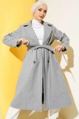 Kruvaze Yaka İki Düğmeli Kaşe Kaban Melanj Gri thumbnail 1