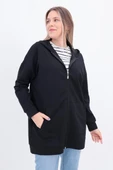 Siyah-Fermuarlı Sweat Hırka - 1
