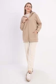 Açık Vizon-Fermuarlı Sweat Hırka - 1