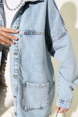 Metal Düğmeli Oversize Kot Ceket Kar Açık - 4